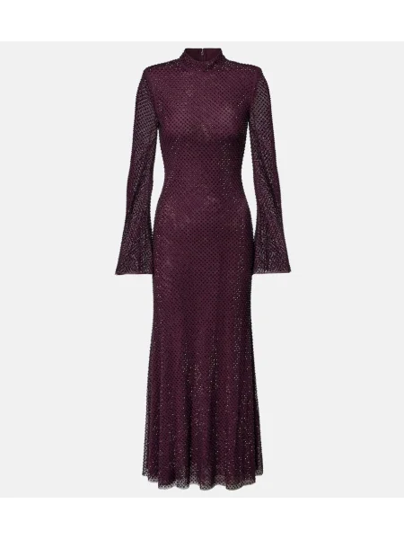 Obleka maxi obleka Self-portrait z mrežo bordo
