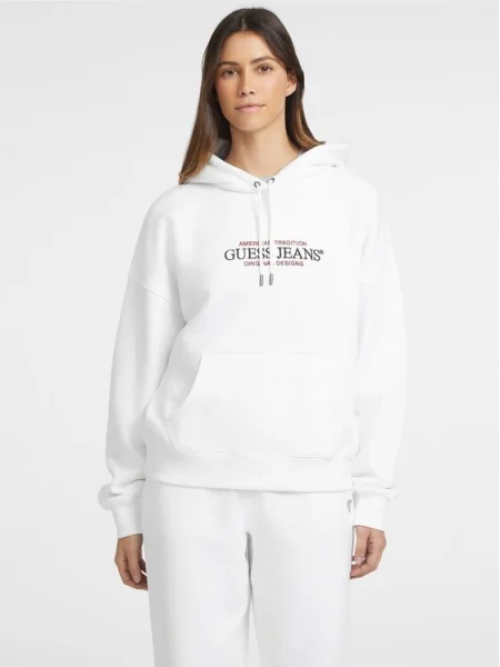 Суитшърт Guess Jeans Hood Os American White L бяло