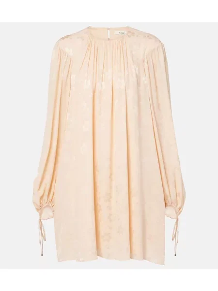 Rochie Chloé de mătase cu model floral bej