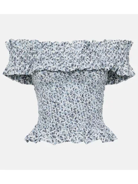 Top Ganni cu model floral albastru