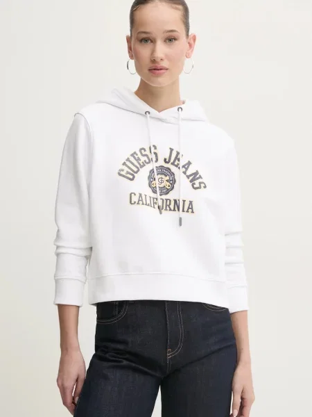 Guess Jeans bluza z kapturem z nadrukiem biały