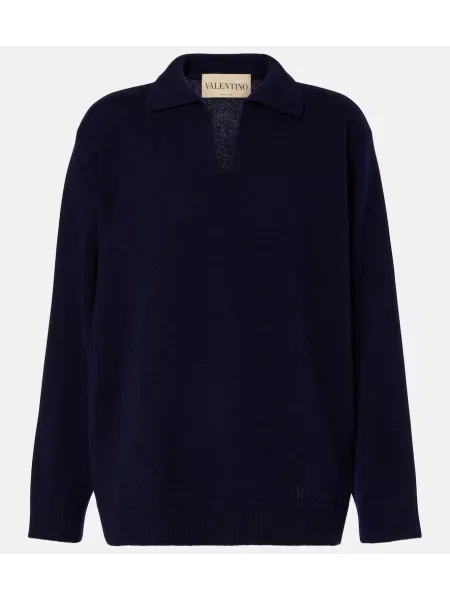 Tricou polo Valentino din cașmir albastru