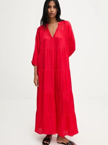 Answear.LAB sukienka maxi rozkloszowana czerwony