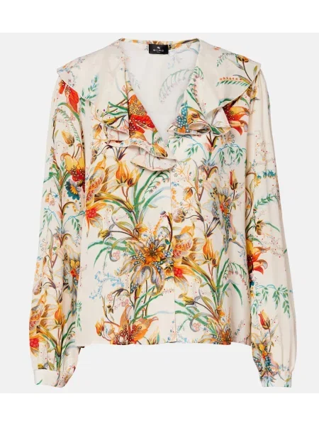 Cămașă Etro cu model floral cu volane alb