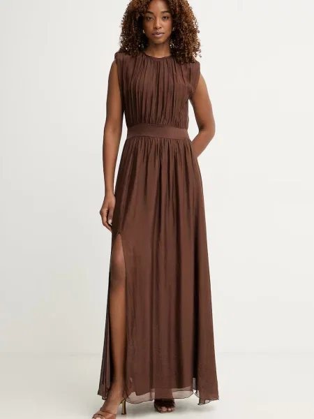 Haveone sukienka z jedwabiem brązowa