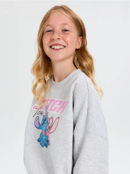 Sinsay Mikina s kulatým výstřihem s potiskem Stitch šedá