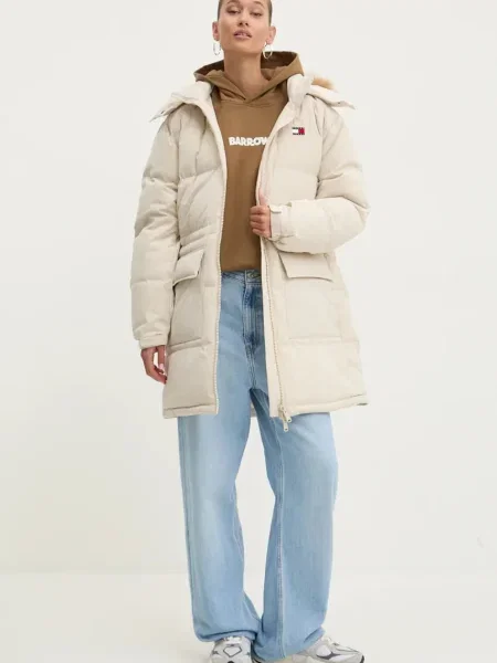 Пухено яке Tommy Jeans зимен модел бежово
