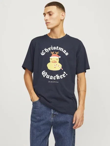 JACK & JONES Tričko JJXmas Funny námornícka modrá / svetložltá / jasne / šedobiela červená