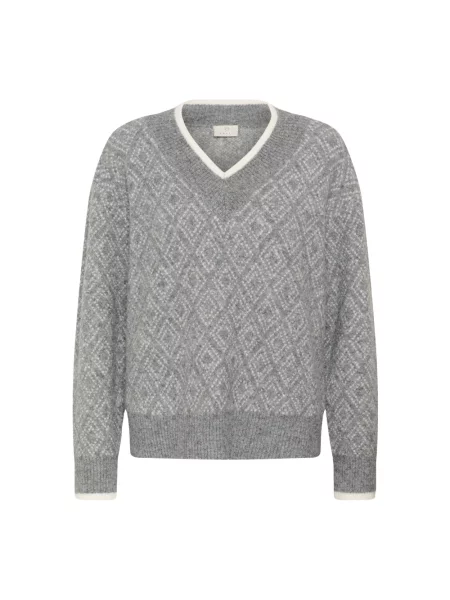 Sweter Kaffe z dekoltem w serek szary
