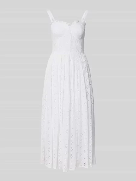 Sukienka midi z haftem angielskim na całej powierzchni Lace & Beads biała