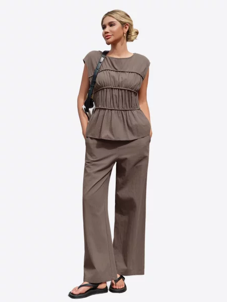 Imily Bela Costum cu pantaloni maro