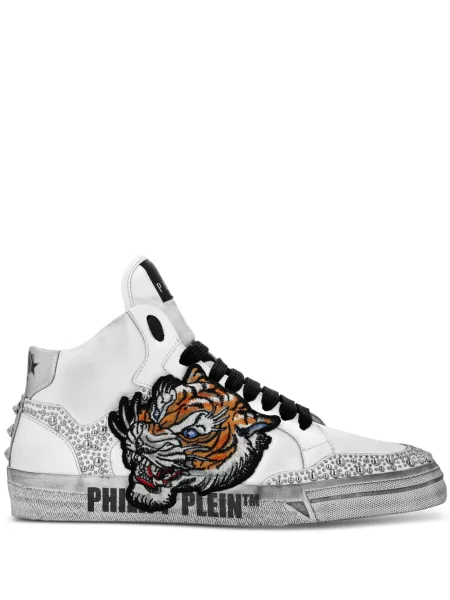 Sneakerși Philipp Plein cu dungi de tigru alb