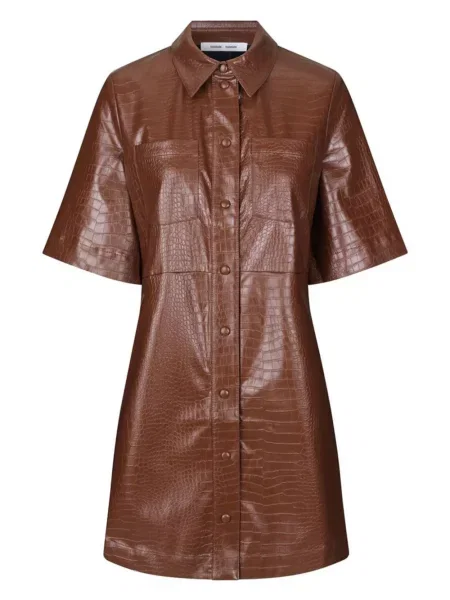 Rochie tip cămașă Samsøe Samsøe scurtă de costum maro