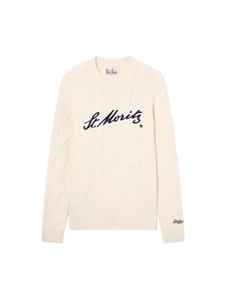 Sweter Mc2 Saint Barth wełniany z logo beżowy