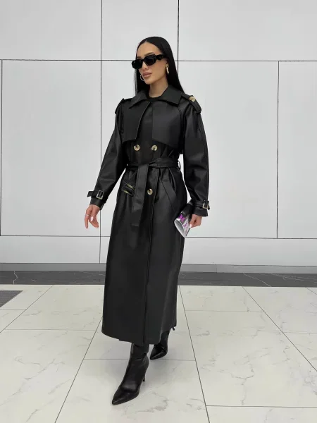 Тренч Jadone Fashion Trench_Nekst_podovzhenyy_chor мокко штучна шкіра