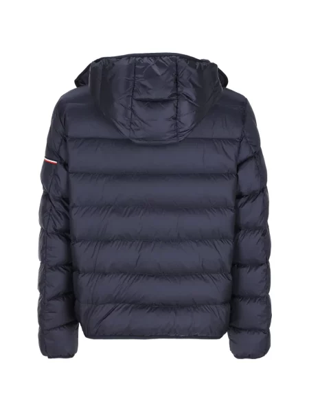 Scurt geacă cu puf Moncler cu glugă albastru