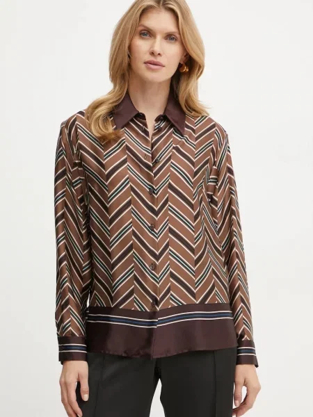 Luisa Spagnoli camasa de matase LIQUIRIZIA cu guler clasic regular maro