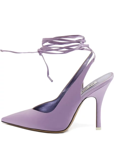 Pantofi cu toc The Attico cu șireturi din dantelă violet