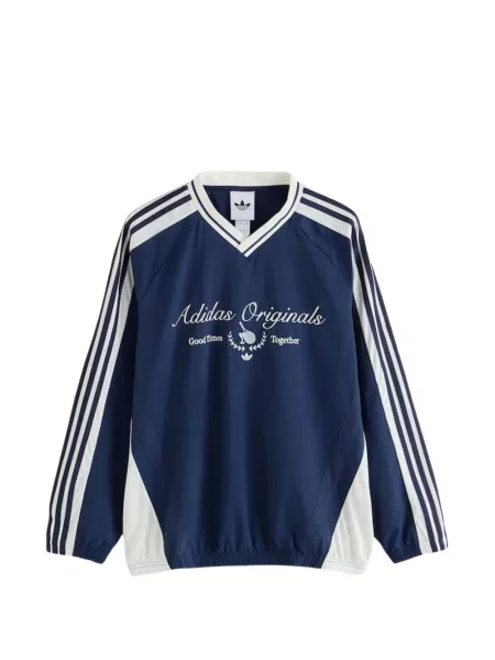 Dzianinowy sweter Adidas z dekoltem w serek do biegania niebieski