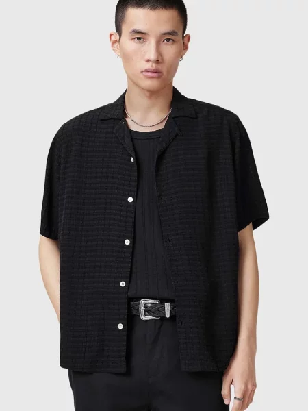 Košile AllSaints MADIN relaxed s italským límcem černá