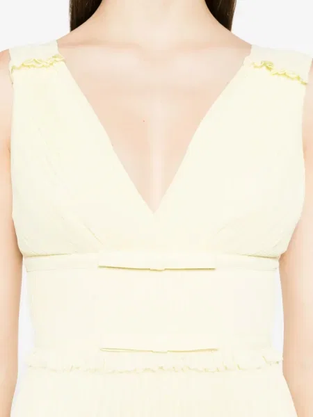 Rochie midi Self-portrait cu volane până la genunchi de costum galben