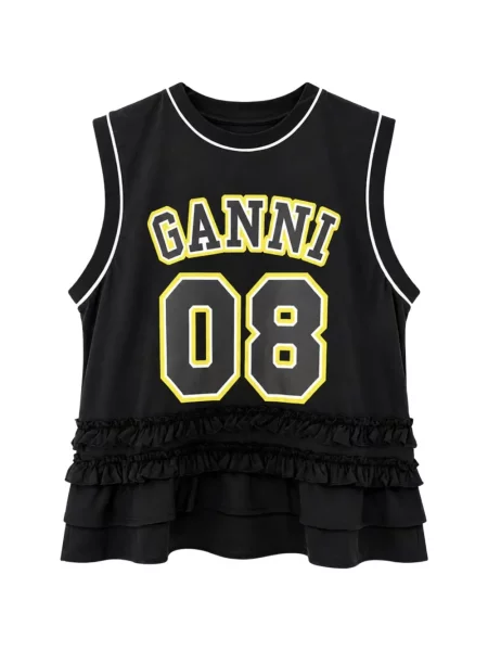 Top Ganni cu volane negru