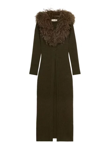 Cardigan Blumarine cu pene lung verde