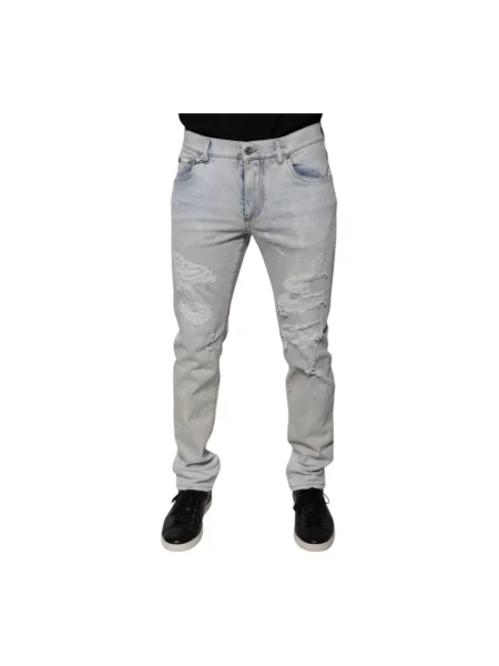 Skinny jeansy skinny Dolce And Gabbana z dziurami niebieskie