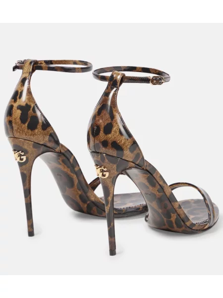 Sandale Dolce&gabbana din piele cu imagine cu model leopard maro
