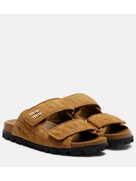 Sandali Miu Miu iz semiša zelena