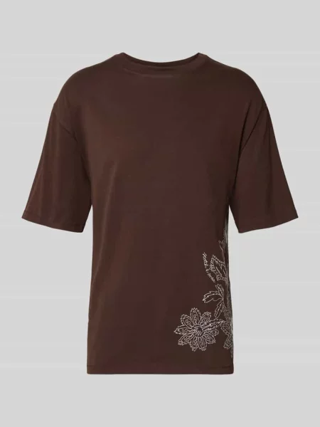 Damski t-shirt o kroju loose fit z haftami Scotch & Soda