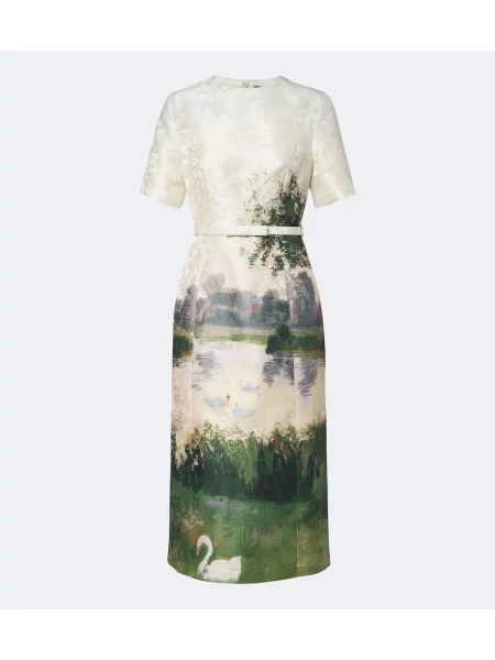 Rochie midi Leo Lin cu model floral din jacard verde