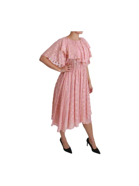Sukienka midi Dolce And Gabbana w grochy w kształcie litery A różowa