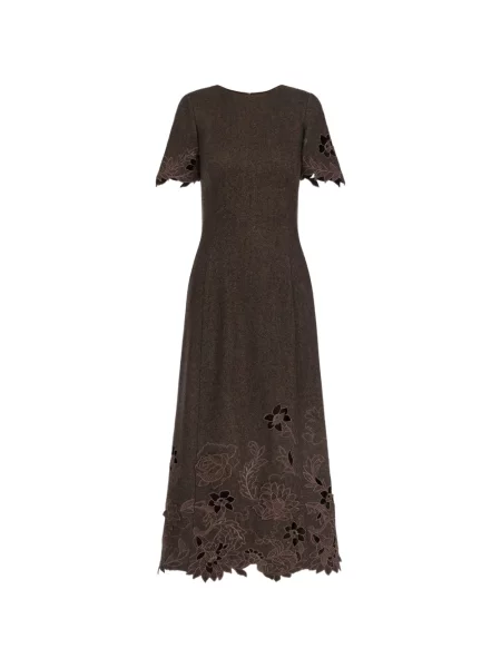 Rochie midi Oscar De La Renta cu model herringbone evazată maro