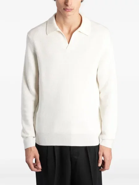 Lung tricou polo Tagliatore tricotate alb