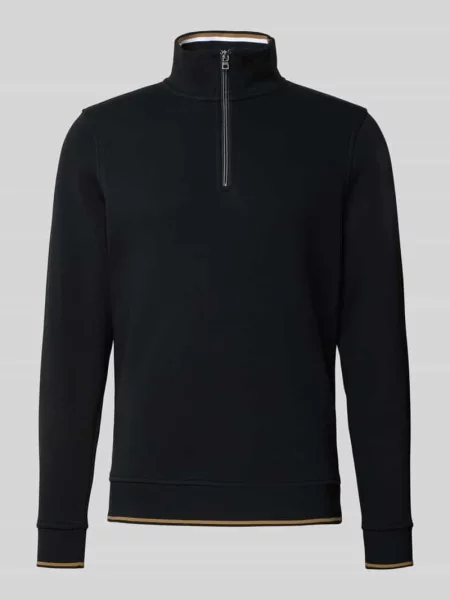 Bluza o kroju regular fit z kołnierzem i elastycznymi wykończeniami Christian Berg Men czarna