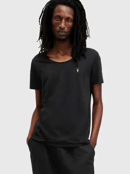 Тениска AllSaints FARIS с изчистен дизайн черно