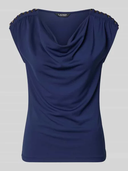 Bluzka o kroju regular fit z obszyciem ozdobnymi kamieniami model ‘Priyanne’ Lauren Ralph Lauren granatowa