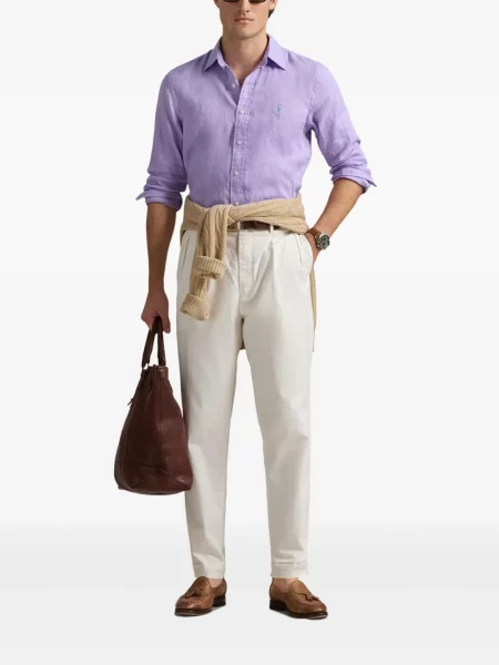 Tricou Polo Ralph Lauren din piele cu broderie în carouri maro