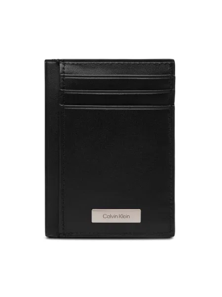 Etui na karty skórzane z aplikacją z logo model ‘PLAQUE’ Ck Calvin Klein czarny