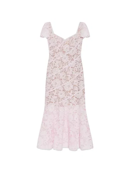 Rochie midi Self-portrait cu model floral din dantelă roz