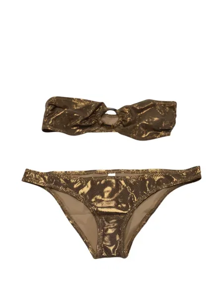 Bikini Solid & Striped w paski bez ramiączek złoty