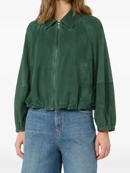 Geacă Weekend Max Mara din piele de căprioară verde
