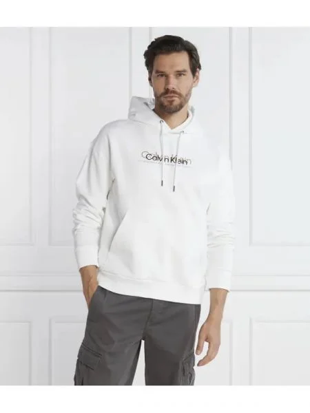 Calvin Klein Hanorac DOUBLE FLOCK LOGO HOODIE alb