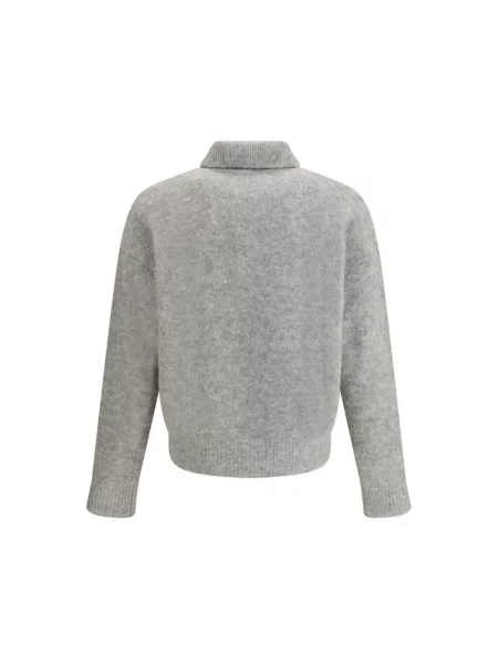 Sweter Ami Paris wełniany z logo szary
