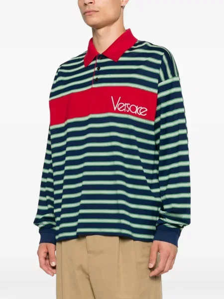 Tricou polo Versace cu broderie albastru