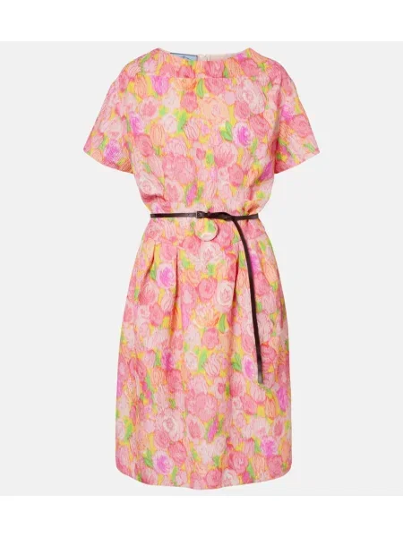 Jedwabna sukienka midi Prada w kwiatki do kolan