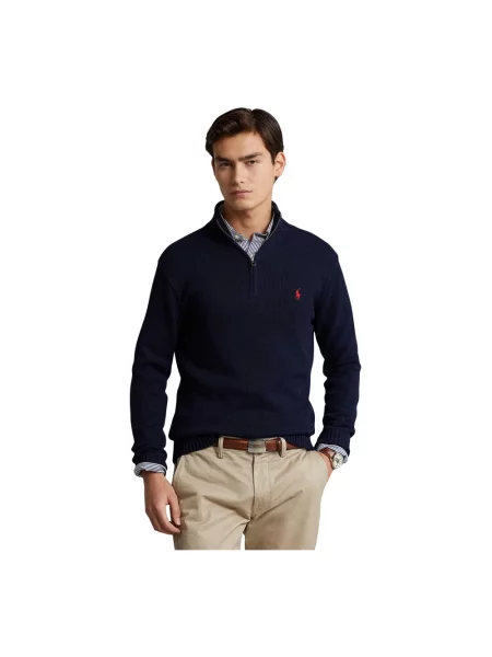 Sweter z dzianiny z prążkowanymi wykończeniami Polo Ralph Lauren niebieski