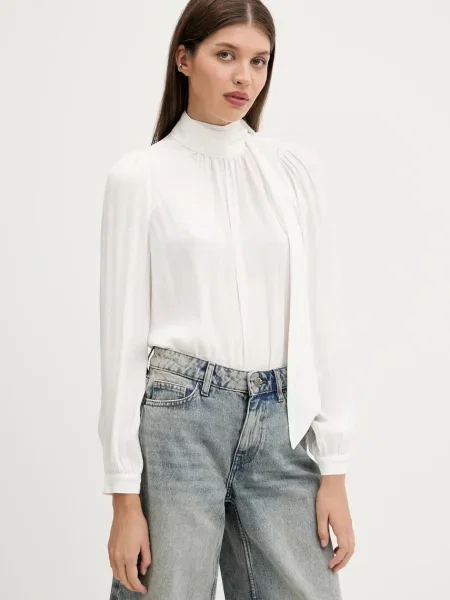 Блуза HUGO дамска бежово с изчистен дизайн бяло