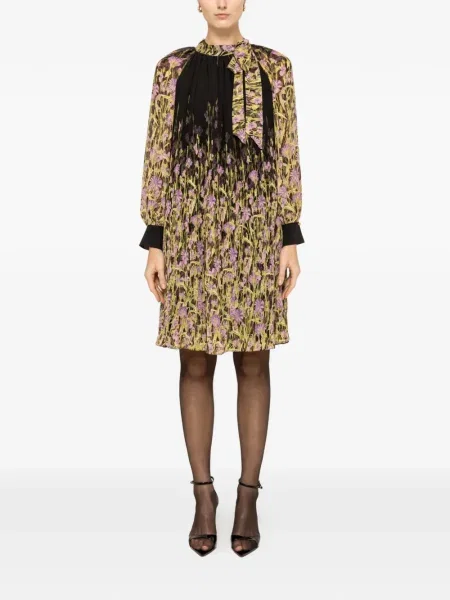 Sukienka mini Nissa w kwiatki z nadrukiem plisowana czarna